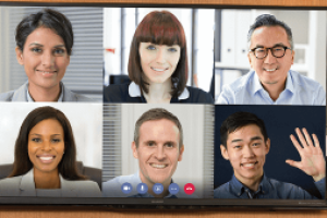 people attend a meeting in-person and virtually